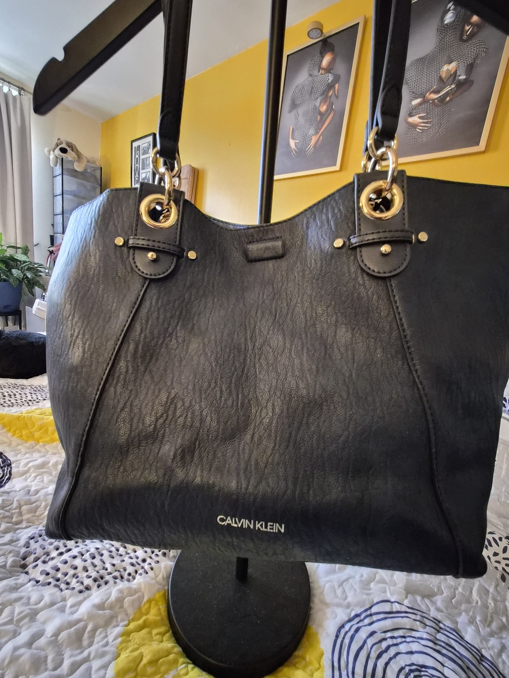 Like New- Calvin Klein Blue Tote with Gold-Tone Hardware